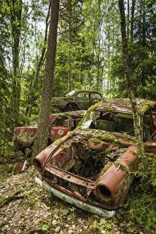 Sweden, Varmland, Bastnas, Bastnas Car Cemetery public park, antique car junkyard