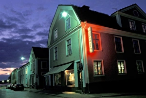 Store Front Prints: Sweden, Vastervik. Neon Musik store sign