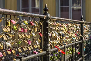 Sweden Prints: Sweden, Vastmanland, Vasteras, love locks on the Apotekarbron bridge, Old Town