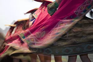 Swirling skirts of dancers, Cuzco, Peru, South America