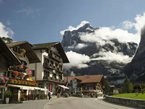 Switzerland Collection: Switzerland, Bern Canton, Grindelwald, Street scene with the Wetterhorn