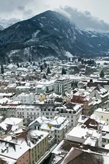 Ski Town Prints: SWITZERLAND-Bern-INTERLAKEN: Town View from Metropole Hotel / Daytime / Winter