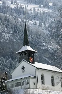Ski Town Prints: SWITZERLAND-Bern-KANDERGRUND: Kandertal Valley- Town Church / Winter