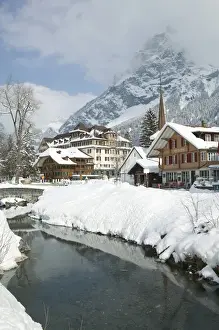 Center Prints: SWITZERLAND-Bern-KANDERSTEG: Kandertal Valley- Town Center / Winter