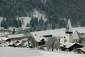 SWITZERLAND-Bern-SAANEN (Area around Gstaad): Town Church with Fresh Snow Morning / Winter