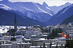 Graubunden Prints: Switzerland, Graubunden, Davos. Daytime city view