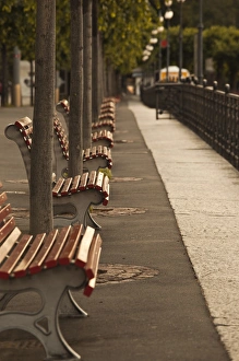 Lakefront Prints: Switzerland, Ticino Canton, Lugano. Lakefront benches