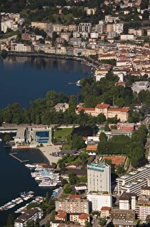Images Dated 30th May 2009: Switzerland, Ticino Canton, Lugano. High angle town view from Monte Bre, morning