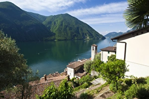 Lakefront Prints: Switzerland, Ticino, Gandria. Town church