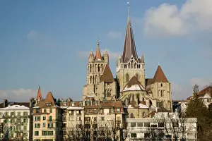 Lausanne Prints: SWITZERLAND-(Vaud)-LAUSANNE: Cathedral Tower / Winter / Morning
