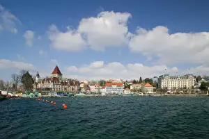 Buoy Prints: SWITZERLAND-(Vaud)-LAUSANNE (OUCHY): Chateau de OUCHY Shore of Lake Geneva