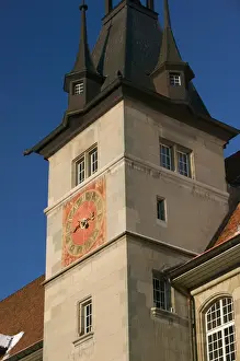 Lausanne Prints: SWITZERLAND-(Vaud)-LAUSANNE: Palais de Rumine Clock Tower / Winter / Morning