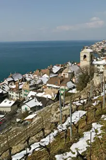 Lake Geneva Prints: SWITZERLAND-(Vaud)-Swiss Riviera-SAINT-SAPHORIN: Wine Town on Lake Geneva / Winter