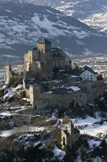 SWITZERLAND-Wallis / Valais-SION: Basilique de Valere (12th century) & Town Morning / Winter