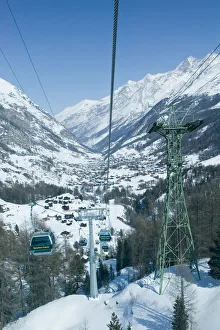 Cable Prints: SWITZERLAND-Wallis / Valais-ZERMATT: Furi (el. 1864 meters) / Winter Cable Car to Zermatt