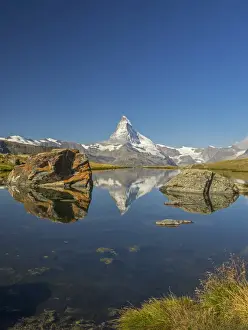 Switzerland Prints: Switzerland, Zermatt, Matterhorn reflected in Stellisee
