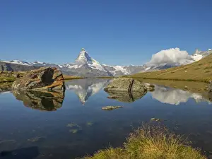 Switzerland Prints: Switzerland, Zermatt, Matterhorn reflected in Stellisee