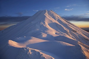 Egmont Np Prints: Syme Hut (at left), Fanthams Peak, and Alpenglow at Dawn on Mt Taranaki / Mt Egmont