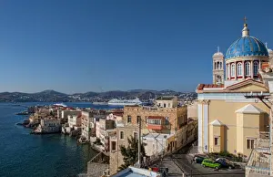 Images Dated 2027: Syros Greece Islands in the Hermoupolis capital white buildings with church St Nicholas
