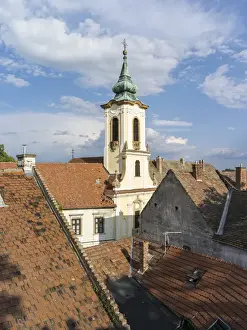 Pest Prints: Szentendre near Budapest. Roofs of the old town and the Blagovescenska church. Szentendre