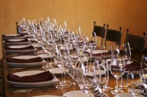 table set for lunch with plenty of wine tasting glasses Bodega Del Anelo Winery