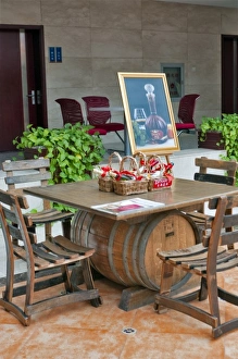 Images Dated 16th September 2009: Table at welcome center lobby at Dynasty Winery, Tianjin province; China, Asia