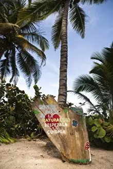 Images Dated 25th October 2010: Taganga, Colombia. A sign encouraging care and protection of the beautiful beaches