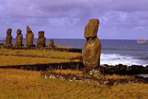 Easter Island Prints: Tahai Platform Moai Statue Abstracts Easter Island during Tapati Festival Rapa Nui