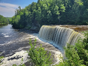 Prints of Tahquamenon Falls in Tahquamenon State Park along Tahquamenon River in northern Upper Peninsula, 200 feet wide Images Dated 2024 October: Tahquamenon Falls in Tahquamenon State Park along Tahquamenon River in northern Upper Peninsula