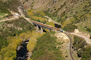 Taieri Gorge Train at Hindon Bridge, Taieri Gorge, near Dunedin - aerial