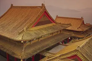 Rooftop Prints: Taiwan, Wenwu Temple rooftops with Sun Moon Lake in background