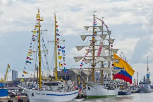 Lithuania Prints: Tall sailboats in the harbor during Klaipeda Sea Festival, Klaipeda, Lithuania