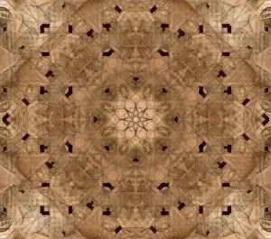 Abstract Prints: Tan and brown architectural kaleidoscope abstract of door