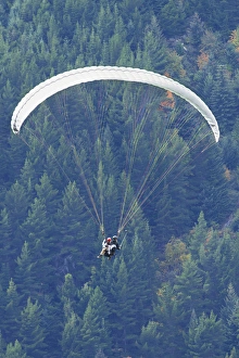 Queenstown Prints: Tandem Paraglider in flight, Queenstown, South Island, New Zealand