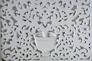 Tanzania: Zanzibar, StoneTown, carved wooden detail of a tree on a doorway in the