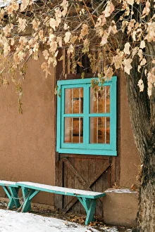 Adobe Prints: Taos, New Mexico, USA. Winter scene with adobe wall
