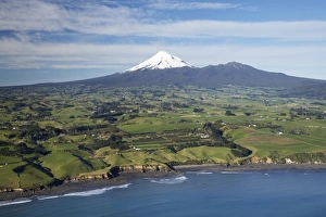 Egmont Np Prints: Taranaki Coastline near New Plymouth, Farmland and Mt Taranaki / Mt Egmont, Taranaki