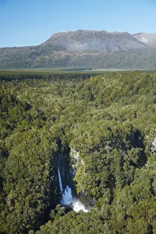 Australia Prints: Tarawera Falls on Tarawera River, and Mount Tarawera Volcano, near Rotorua, North Island