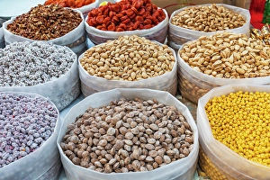 Images Dated 5th April 2024: Tashkent, Uzbekistan, Central Asia. Pistacios and dried fruit at a market in Tashkent