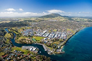 North Island Prints: Taupo, Lake Taupo and Waikato River, North Island, New Zealand - aerial
