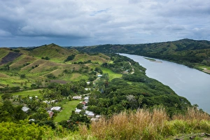 Tavuni Hill Fort overlooking the Sigatoga river, Viti Levu, Fiji, South Pacific