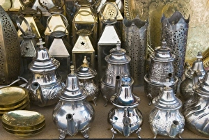 Market Place Prints: Teapots and lanterns for sale in the souk, Medina, Marrakech (Marrakesh), Morocco