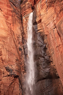 Sandstone Prints: Temple of Sinawava Waterfall Red Rock Wall Zion Canyon National Park Utah Southwest