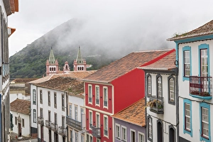 Terceira Prints: Terceira Island, Azores, Portugal. Colorful buildings and church in Angra do Heroismo