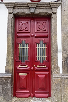 Terceira Prints: Terceira Island, Azores, Portugal. Red door on a building in Angra do Heroismo