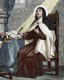Mystical Prints: Teresa of Avila (1515-1582). Religious reformer of the Carmelite Order. Engraving by Capuz