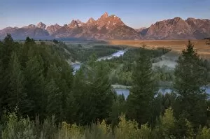 Images Dated 8th August 2007: The Teton Mountain range seen from Snake River Bend overlook, Grand Teton National Park