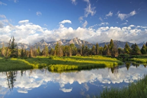 Tetons Prints: Teton mountains relfect in Schwabacher Landing on the Snake River in Grand Teton National Park