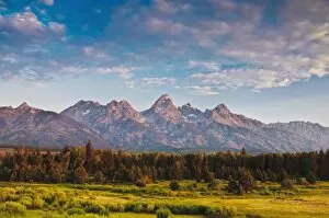 Images Dated 7th August 2006: Teton Front Range, Conifers and Sage at Sunrise, Antelope Flats, Grand Teton National Park