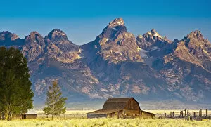 Images Dated 7th August 2006: Teton Front Range and Morman Barn at Sunrise, Grand Teton National Park, WY, USA